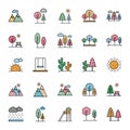 Nature, Parks and Trees Isolated Vector Icons Set that can be easily modified and Edit in any Size or Color