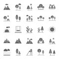 Nature, Parks and Trees Isolated Vector Icons Set that can be easily modified and Edit in any Size or Color