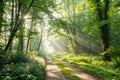 Nature path in forest with sunshine Royalty Free Stock Photo
