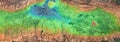Nature pattern on satellite photo. Aerial panoramic view of green fields at river delta Royalty Free Stock Photo