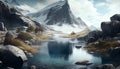 Nature peak tranquility welcomes adventurous travelers majestically frozen ,generative AI