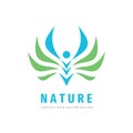 Nature people concept design. Abstract human character with leaves - creative logo sign. Positive vector logo symbol. Wings logo