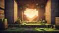 Nature pixel landscape video game user interface in Minecraft style, 8 bit background