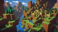 Nature pixel landscape video game user interface in Minecraft style, 8 bit background