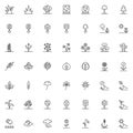 Nature plants line icons set