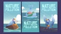 Nature pollution poster with garbage and oil spill