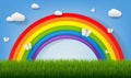 Nature Poster With Green Grass Border And Rainbow Royalty Free Stock Photo