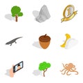 Nature preserve icons set, isometric style