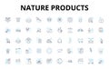 Nature products linear icons set. Organic, Herbal, Eco-friendly, Sustainable, Botanical, Fresh, Clean vector symbols and