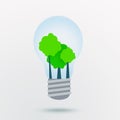 Nature protection. Green trees inside of light bulb on white background, illustration Royalty Free Stock Photo