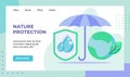 Nature protection umbrella shield water drop green leaf earth campaign for web website home homepage landing page Royalty Free Stock Photo