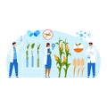 Nature research, man woman person hold magnify glass with beneficial bacteria, vector illustration. People scientist