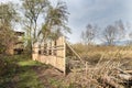 Nature reserve Brabbia marsh, province of Varese, Italy. Birdwatching tower and shielding barrier