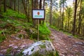 Nature reserve sign in the forest in Tovdal. Norwegian landscape.