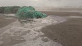 Nature forcefully restores man's damage with the remains of a plastic waste of a net spewed from the sea suffering