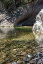 Nature with a river of mineral water and surrounded by gray rocks and green vegetation and plants Royalty Free Stock Photo