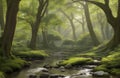 Nature\'s beauty captured in a forest river\'s embrace.