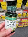 Nature`s Bounty brand St. John`s Wort tablets bottle with store shelves