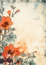 Nature\'s Canvas: A Floral Mosaic in Faded Red and Blue Sketches