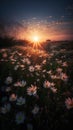 Nature\'s Canvas: A South African Twilight with Daisy Fields and Starry Skies