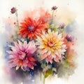 Nature's Delight: Watercolor Dahlias Bouquet in Full Bloom AI Generated