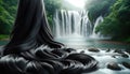 Nature\'s Elegance: Silken Tresses Amidst Majestic Waterfalls