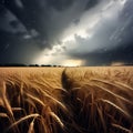 Nature Fury: A Field of Wheat Battling the Storm