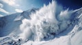 Nature\'s Fury: Majestic Snow Avalanche Descending Down Mountain Slopes
