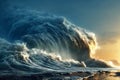 Nature's fury unleashed. The onslaught of the giant tsunami wave. AI-generated Royalty Free Stock Photo