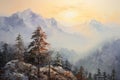 nature\'s grandeur with this canvas painting, featuring mountain peaks in a landscape of awe-inspiring beauty.