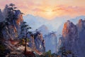 nature\'s grandeur with this canvas painting, featuring mountain peaks in a landscape of awe-inspiring beauty.