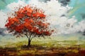 nature\'s harmony with this canvas painting featuring a colorful solitary tree in a vibrant landscape.