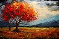 nature\'s harmony with this canvas painting featuring a colorful solitary tree in a vibrant landscape.