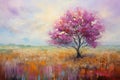 nature\'s harmony with this canvas painting featuring a colorful solitary tree in a vibrant landscape.