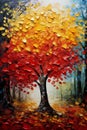 nature\'s harmony with this canvas painting featuring a colorful solitary tree in a vibrant landscape.