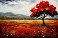 nature\'s harmony with this canvas painting featuring a colorful solitary tree in a vibrant landscape.