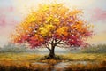 nature\'s harmony with this canvas painting featuring a colorful solitary tree in a vibrant landscape.