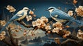 Two birds on a branch with flowers