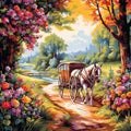 Nature's Harmony: Horse-drawn Carriage amidst Scenic Beauty