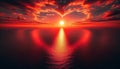 Nature\'s Heartbeat: A Red Love Heart Amidst a Sunset Canvas