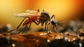 Nature\'s Intricacies: Capturing the Delicate Encounter of a Mosquito Alighting on a Puddle. Generative AI