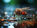 Nature\'s Intricacies: Capturing the Delicate Encounter of a Mosquito Alighting on a Puddle. Generative AI