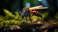 Nature\'s Intricacies: Capturing the Delicate Encounter of a Mosquito Alighting on a Puddle. Generative AI