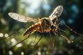 Nature\'s Intricacies: Capturing the Delicate Encounter of a Mosquito Alighting on a Puddle. Generative AI