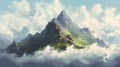 Nature\'s Majesty: A Realistic Depiction Of An Island Or Mountain With Clouds