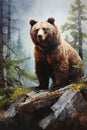 Nature\'s Majesty: A Vibrant Portrait of a Mighty Bear in an Oil