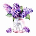 Nature\'s Masterpiece: Lilac Bouquet in Watercolor AI Generated