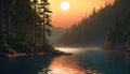 Tranquil sunrise: mountain lake and majestic sky Royalty Free Stock Photo