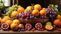 Nature\'s Palette A Burst of Freshness - Plump Grapes, Juicy Pomegranates, and Ripe Oranges