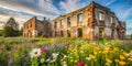 Nature s Reclamation Wildflowers Blooming in Abandoned Building Ruins Generative AI